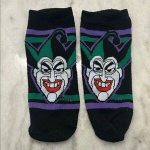 Black Joker Face No-Show Socks with Green & Purple Accents